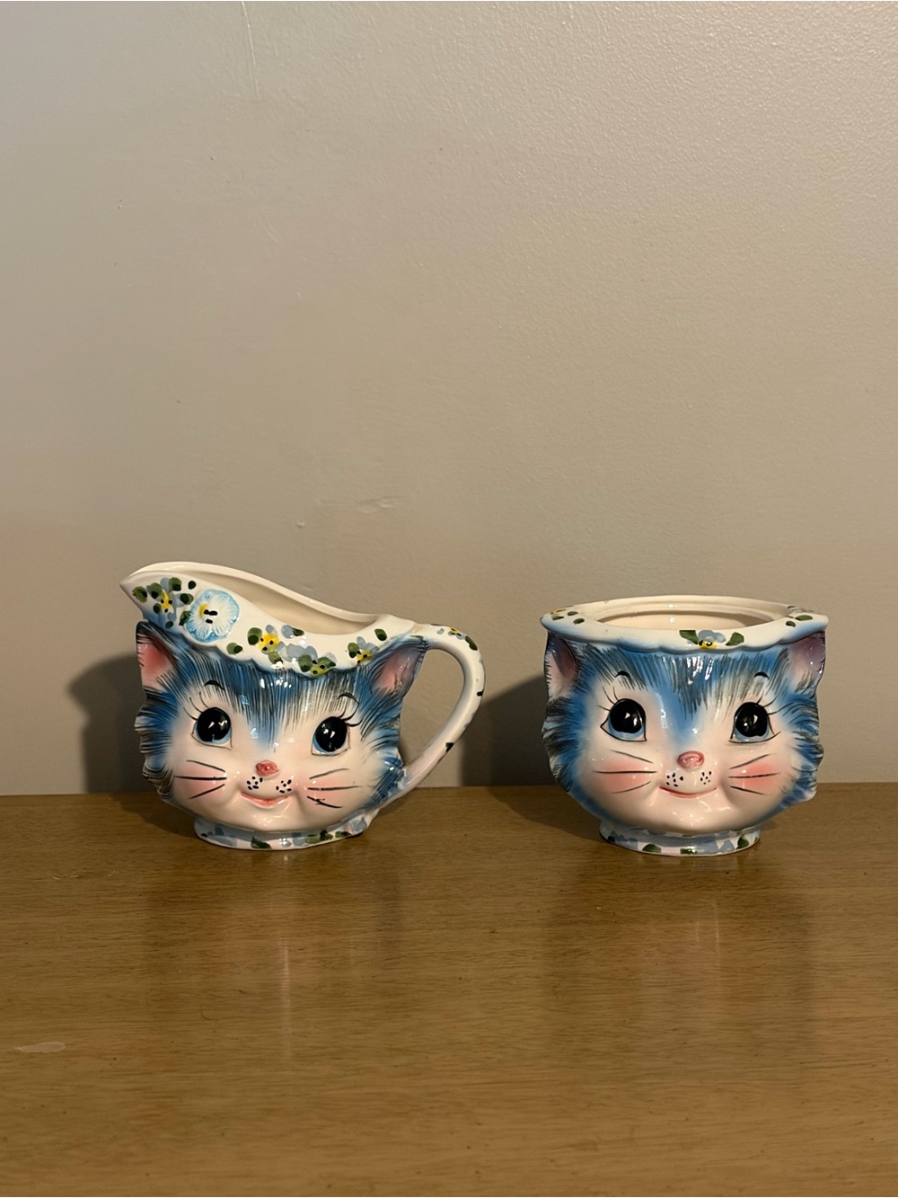 Vtg 50s MCM Lefton Miss Priss Kitty Cat Anthropomorphic Sugar Creamer Set No Lid